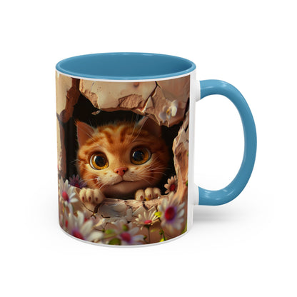 Cute Peekaboo Kitten Accent Coffee Mug — 11/15oz Floral Cat Gift
