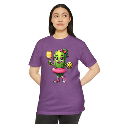 Pickle Paddleball T-Shirt — Cute Pickle Character in Tutu with Paddle & Ball