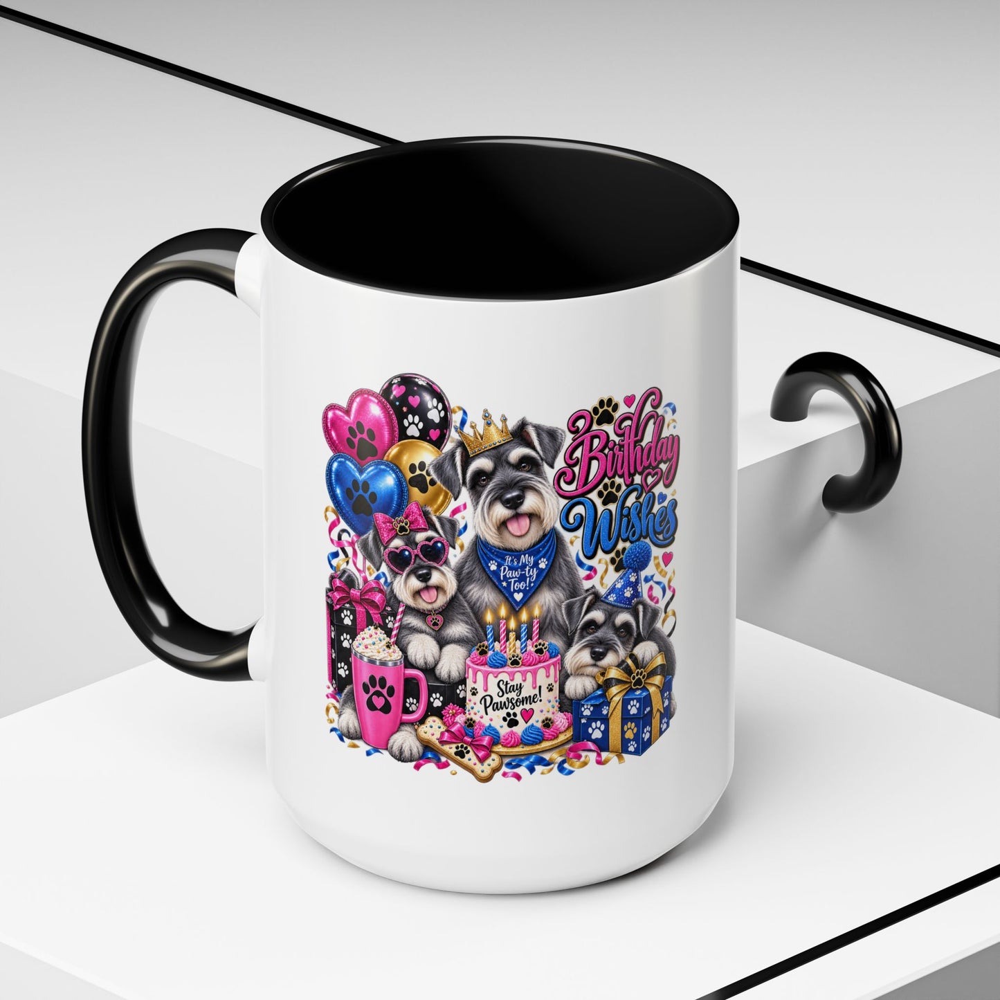 Birthday Wishes Dog Coffee Mug — Cute Paw Print Celebration Mug (11/15oz)