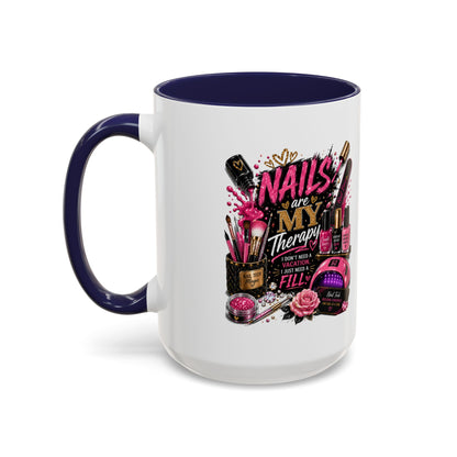 Coffee Mug — "Nails Are My Therapy" Pink Nail Tech Gift