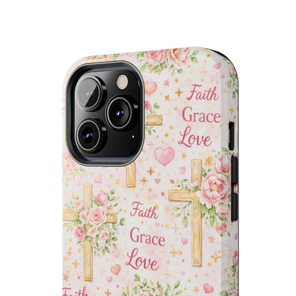 Faith Grace Love Cross Phone Case | Christian Floral iPhone Case