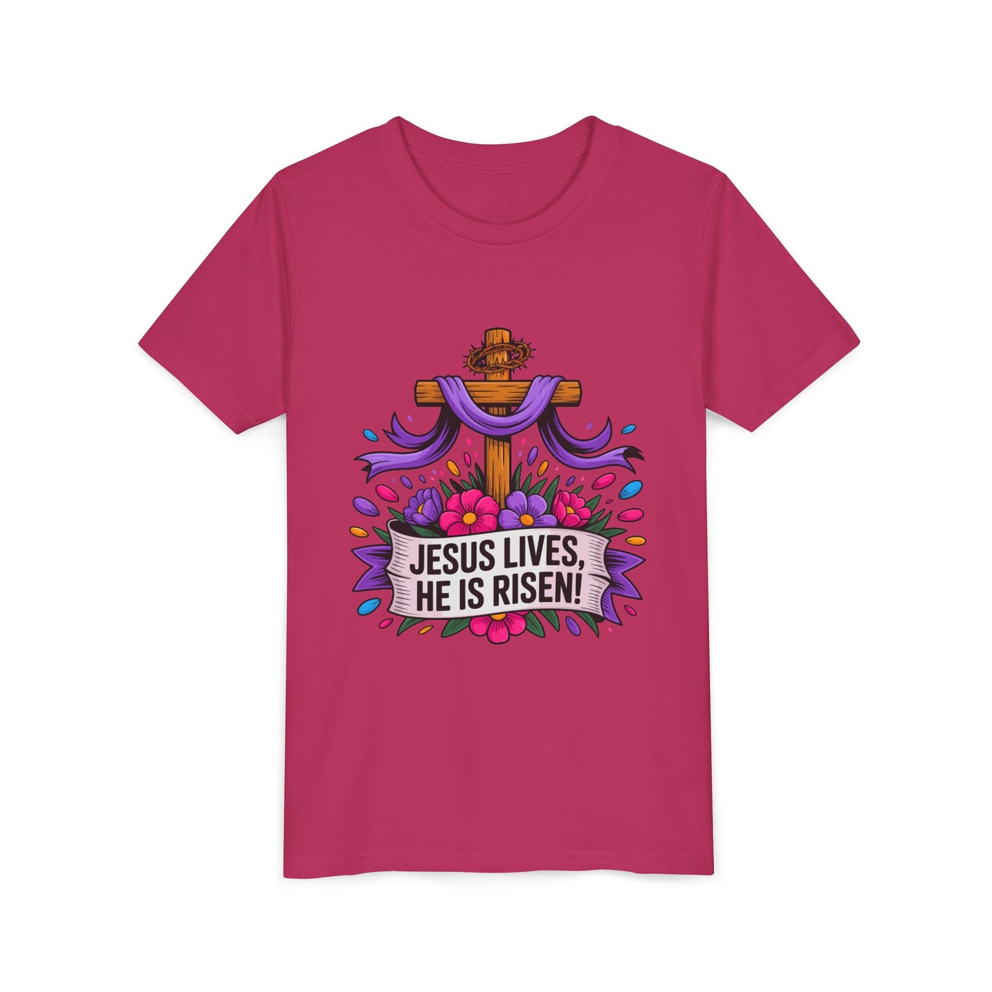 Youth Tee — "Jesus Lives, He Is Risen!" Easter Christian Tee