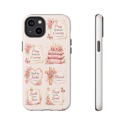 Christian Floral Phone Case — "Pray Without Ceasing" Faith Cross Design