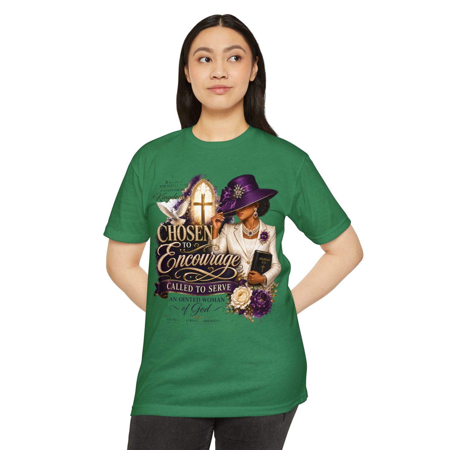 Chosen to Encourage Christian T-Shirt — 'Called to Serve' Purple Church Hat Design
