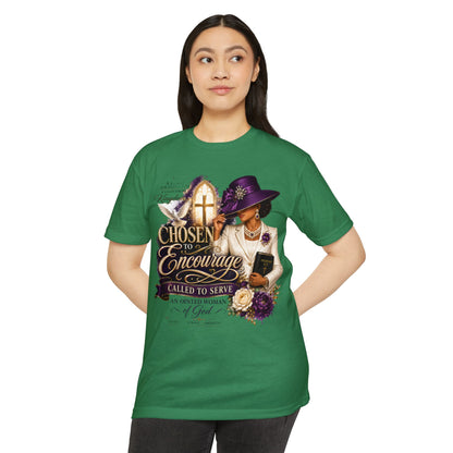 Chosen to Encourage Christian T-Shirt — 'Called to Serve' Purple Church Hat Design
