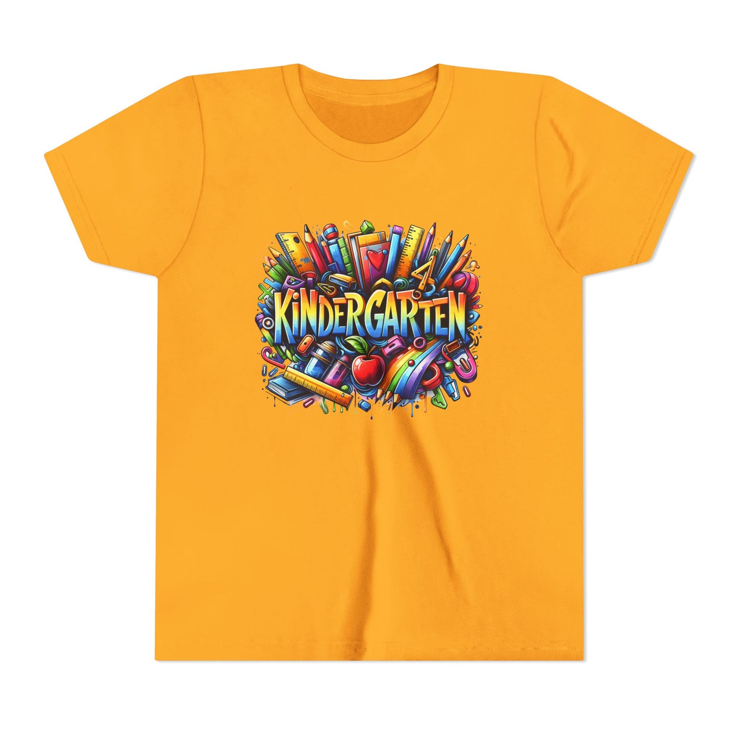 Kindergarten Colorful School Supplies Youth Tee — Back-to-School Kids T-Shirt