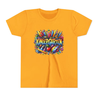 Kindergarten Colorful School Supplies Youth Tee — Back-to-School Kids T-Shirt