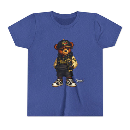 Youth Tee — Streetwear Teddy Bear Graphic (Black Varsity)