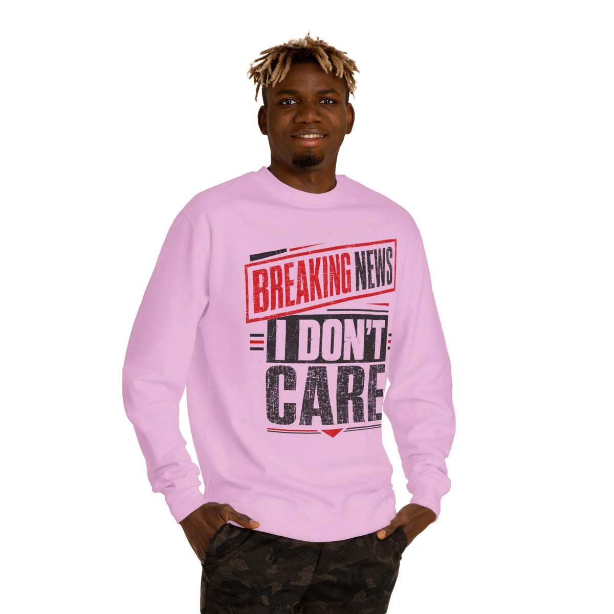 Crewneck Sweatshirt — "Breaking News: I Don't Care" Graphic