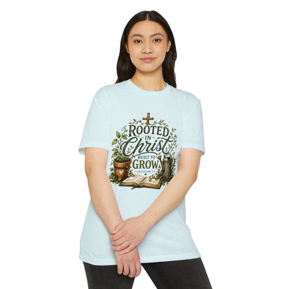 Rooted in Christ T-Shirt – Christian Faith Garden Graphic (Built to Grow)