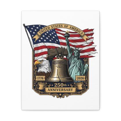 250th Anniversary USA Canvas Wall Art – Liberty Bell, Eagle & Flag Stretched Canvas