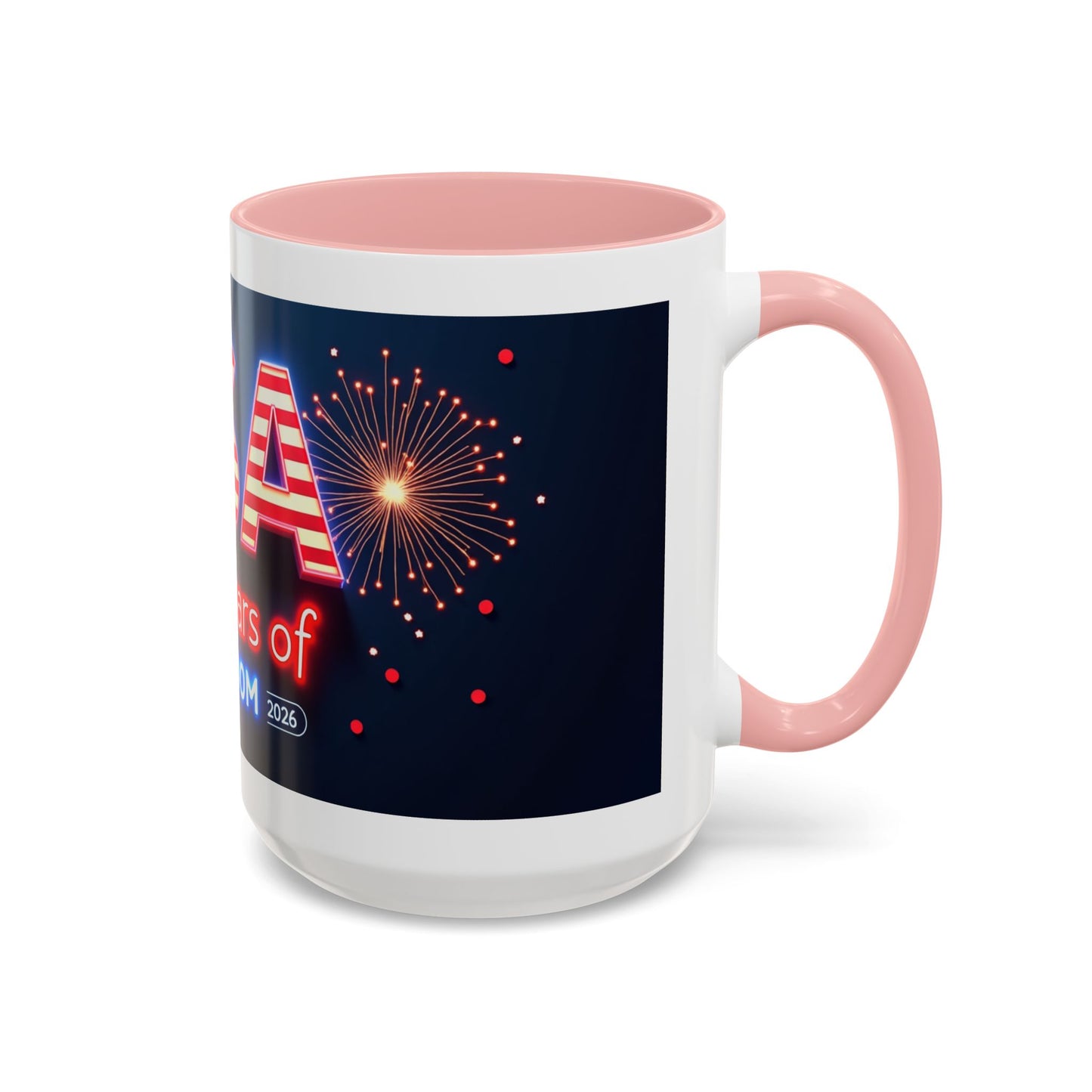 USA 250 Years of Freedom Accent Coffee Mug — Patriotic 1776–2026 Fireworks Design (11/15oz)