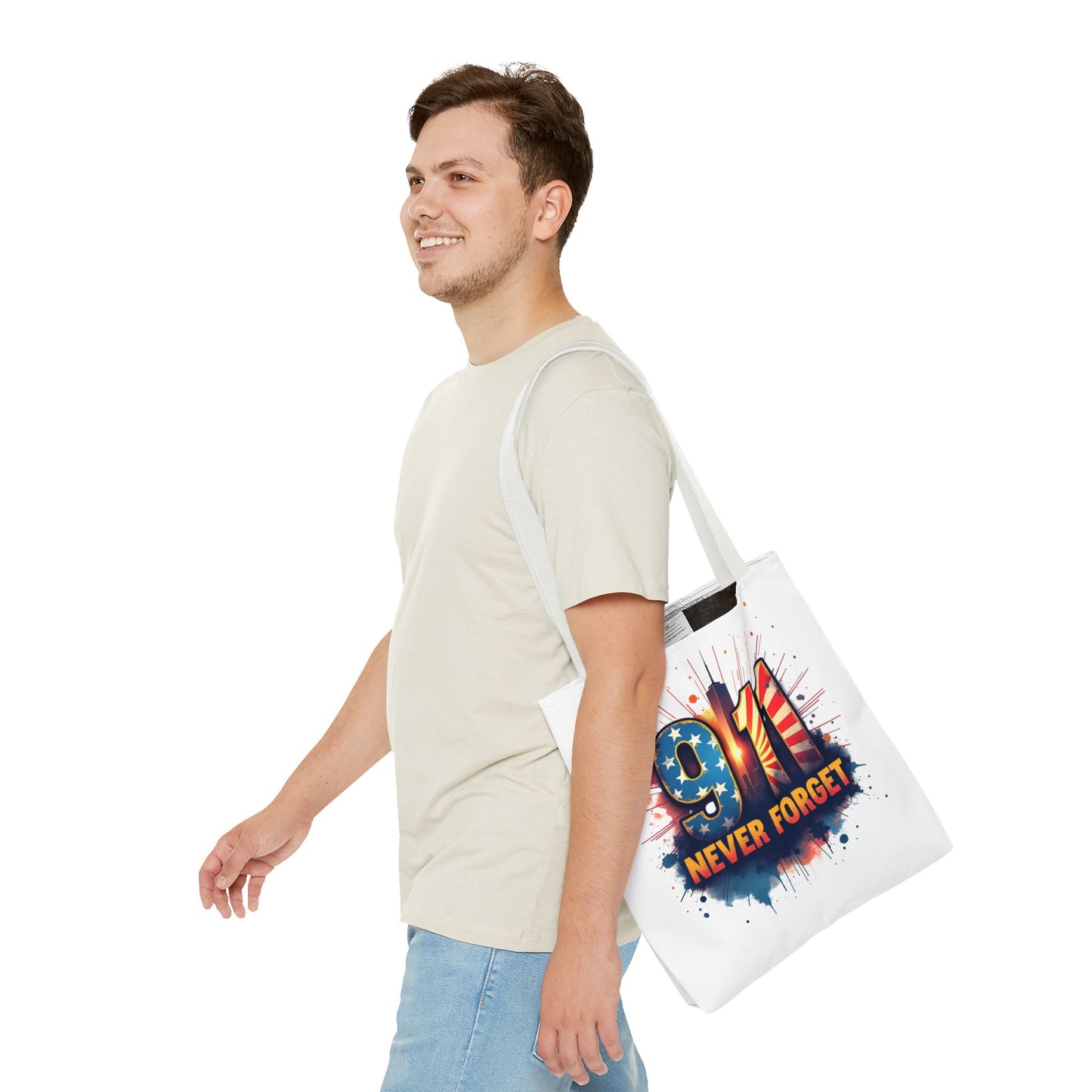 9/11 Never Forget Tote Bag — Patriotic Memorial Tribute Tote