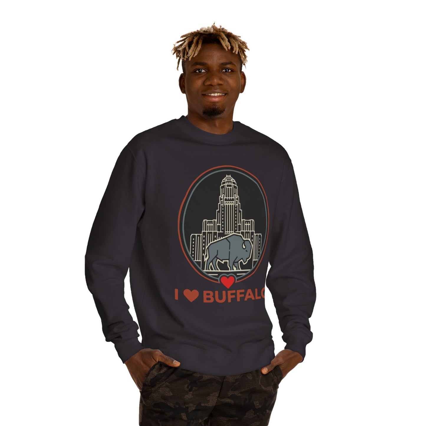 I  Buffalo Sweatshirt — Buffalo Skyline & Bison Graphic Crewneck