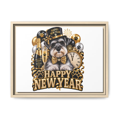 Happy New Year Schnauzer Matte Canvas Framed Art