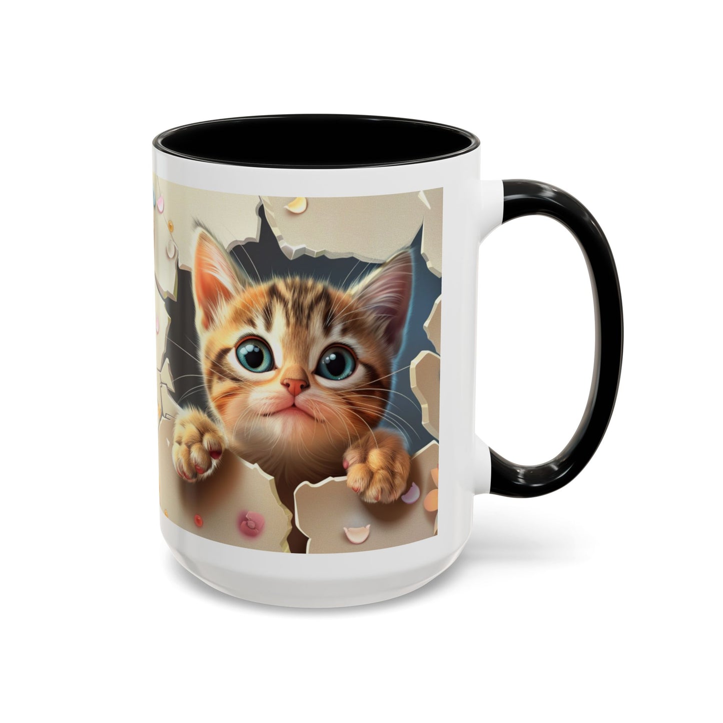 Cute Peekaboo Kitten Accent Coffee Mug — Cat Lover Gift (11/15oz)