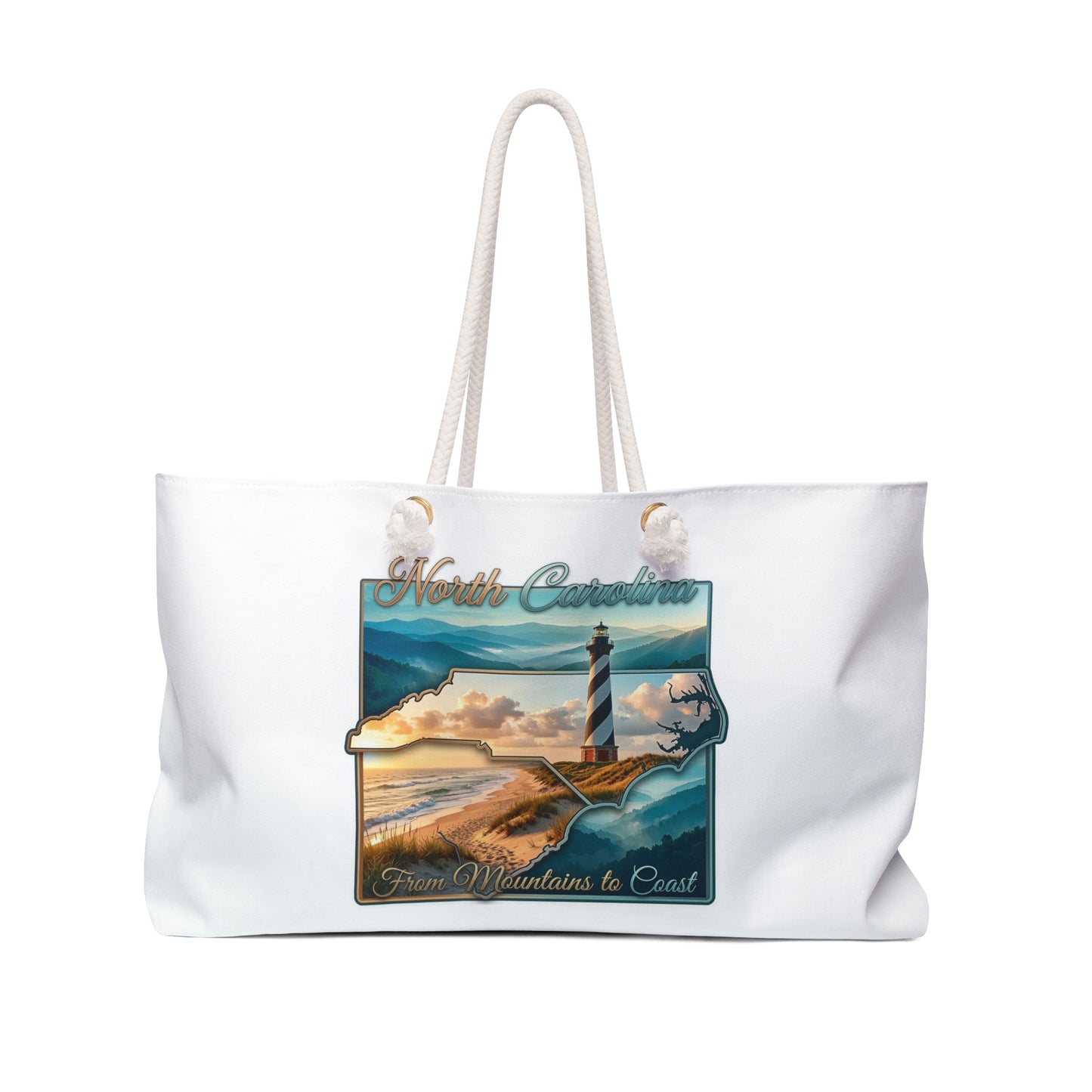 North Carolina Lighthouse Weekender Bag — From Mountains to Coast Travel Tote