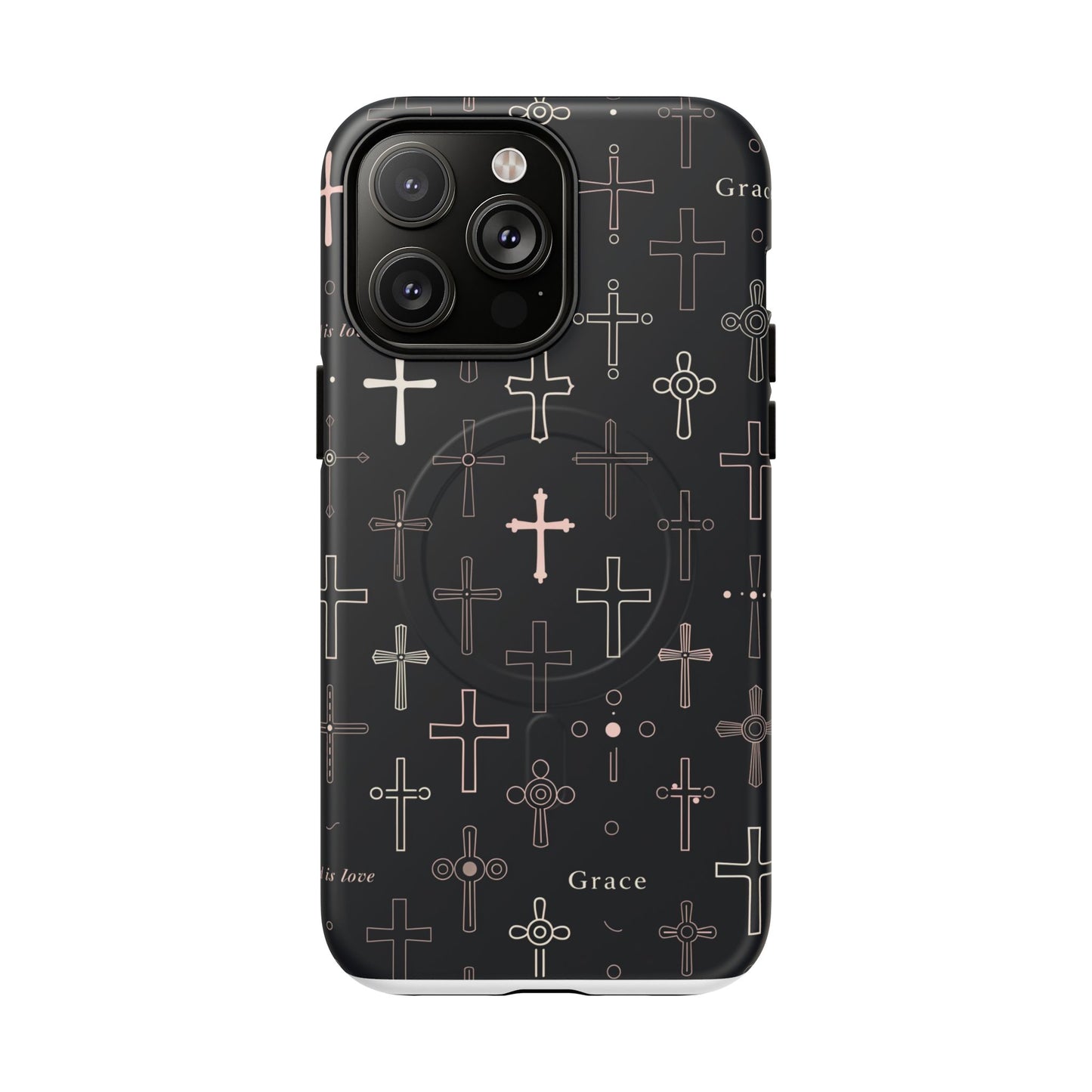 Magnetic Phone Case — Black Crosses "Grace" Protective Cover