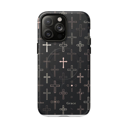 Magnetic Phone Case — Black Crosses "Grace" Protective Cover