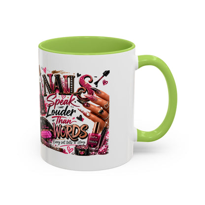 Nails Speak Louder Than Words Accent Coffee Mug — Pink Manicure Beauty Gift (11/15oz)