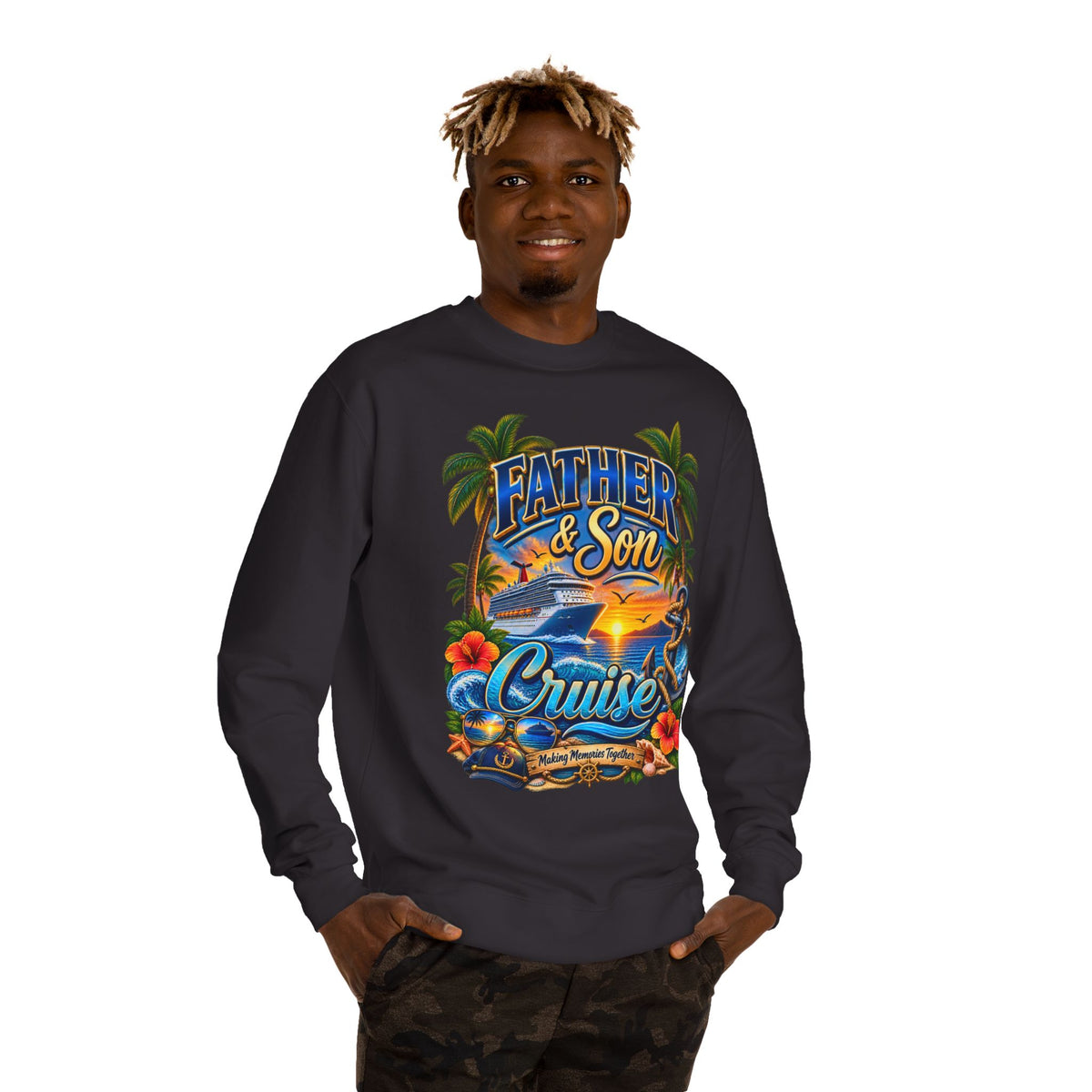 Father & Son Cruise Sweatshirt – Tropical Beach Boat Design