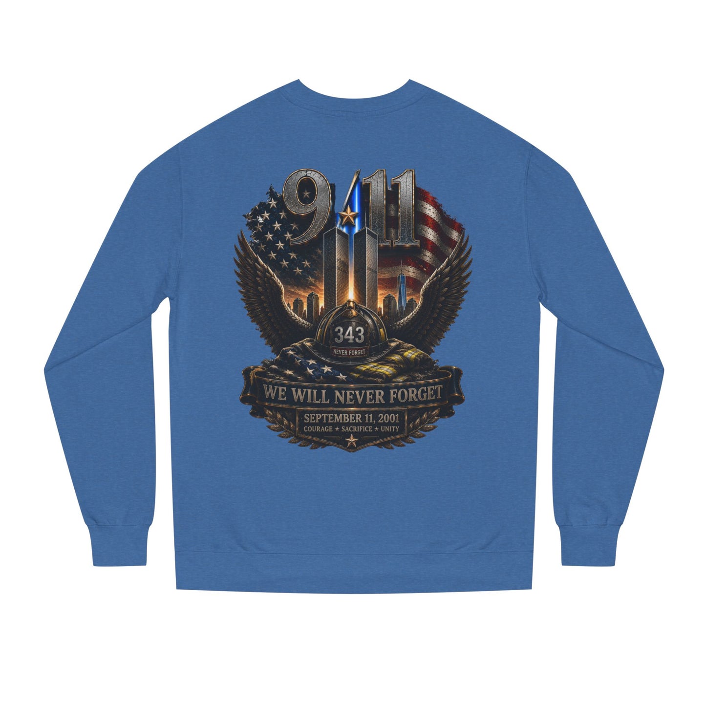 9/11 We Will Never Forget Crewneck Sweatshirt – Memorial Tribute