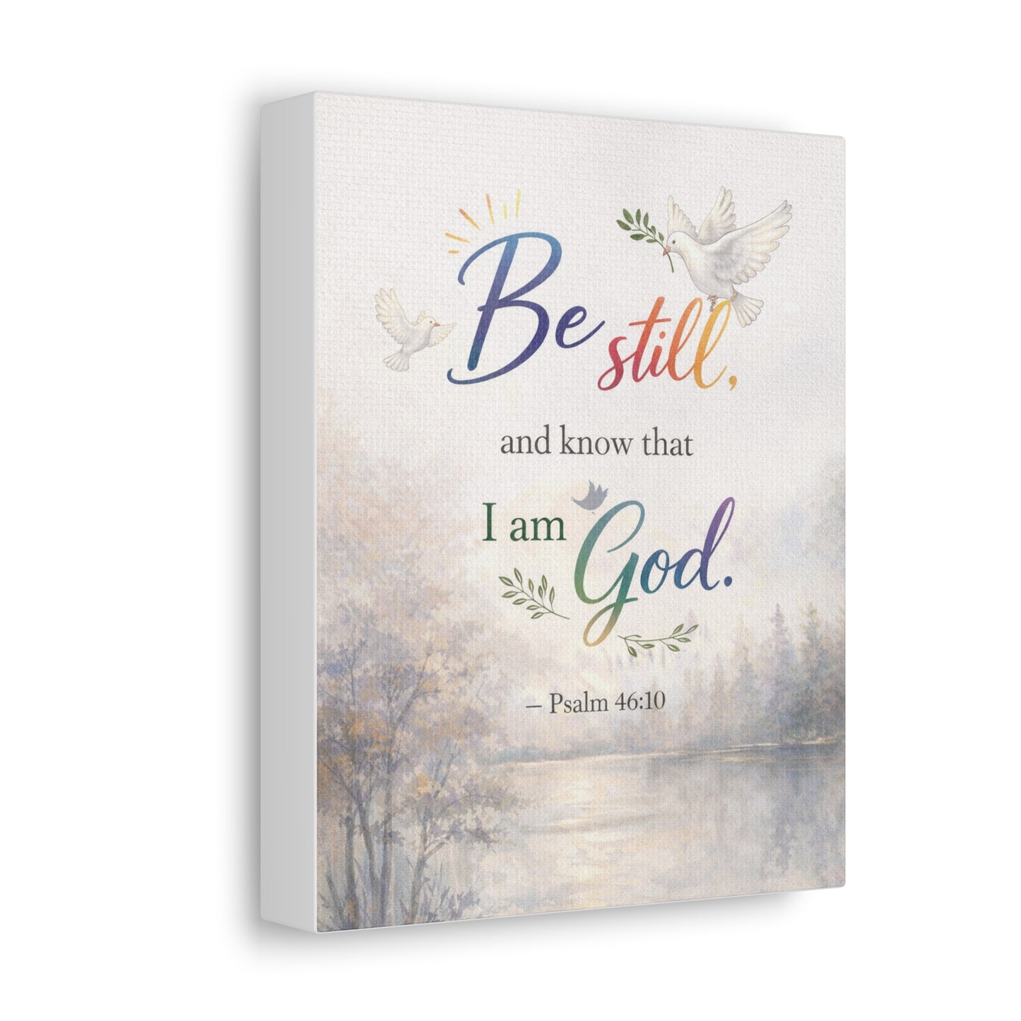 Be Still Psalm 46:10 Stretched Canvas Wall Art — Inspirational Christian Decor with Dove and Tranquil Landscape