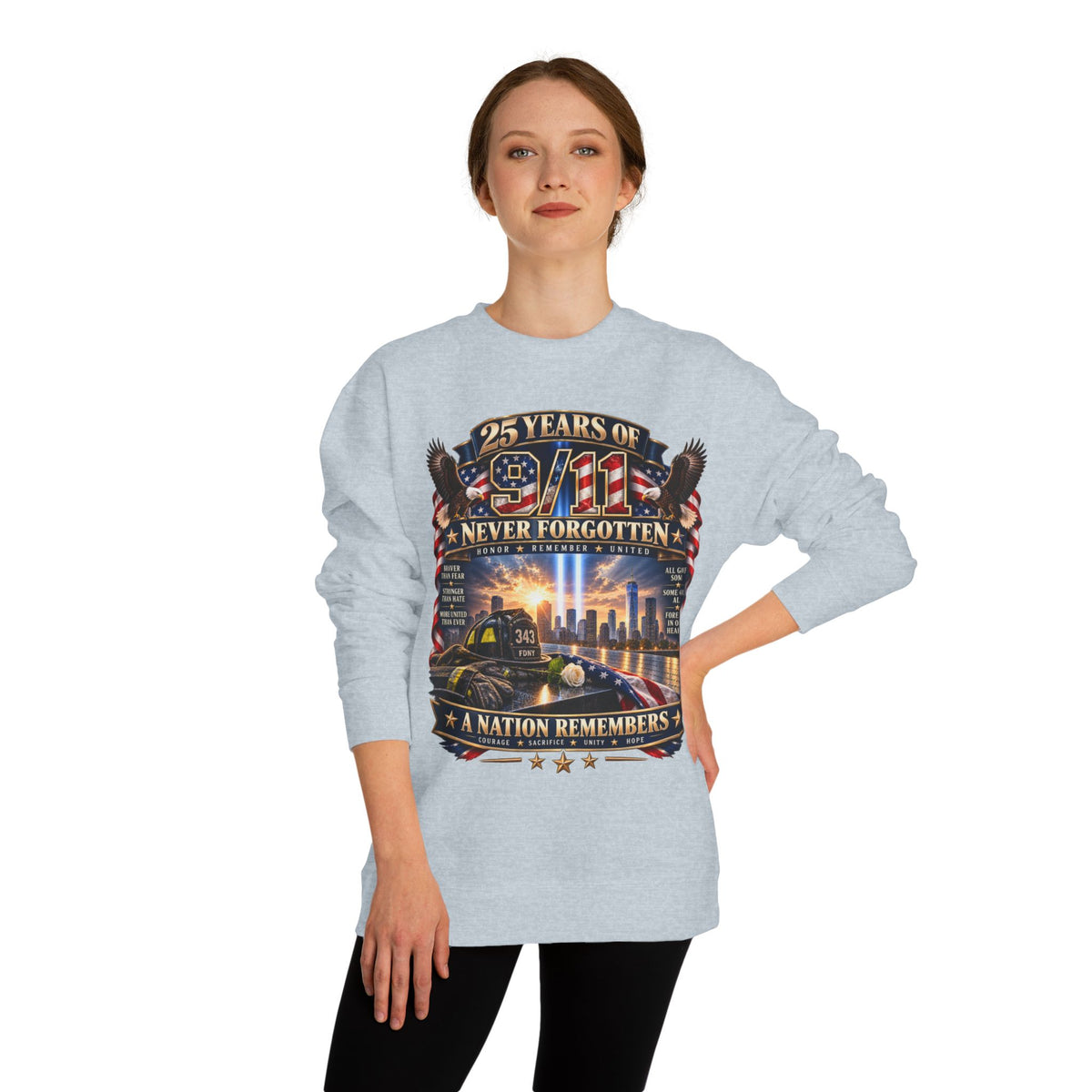 9/11 Memorial Sweatshirt — "25 Years of 9/11 Never Forgotten" Tribute Crewneck