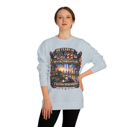 9/11 Memorial Sweatshirt — "25 Years of 9/11 Never Forgotten" Tribute Crewneck