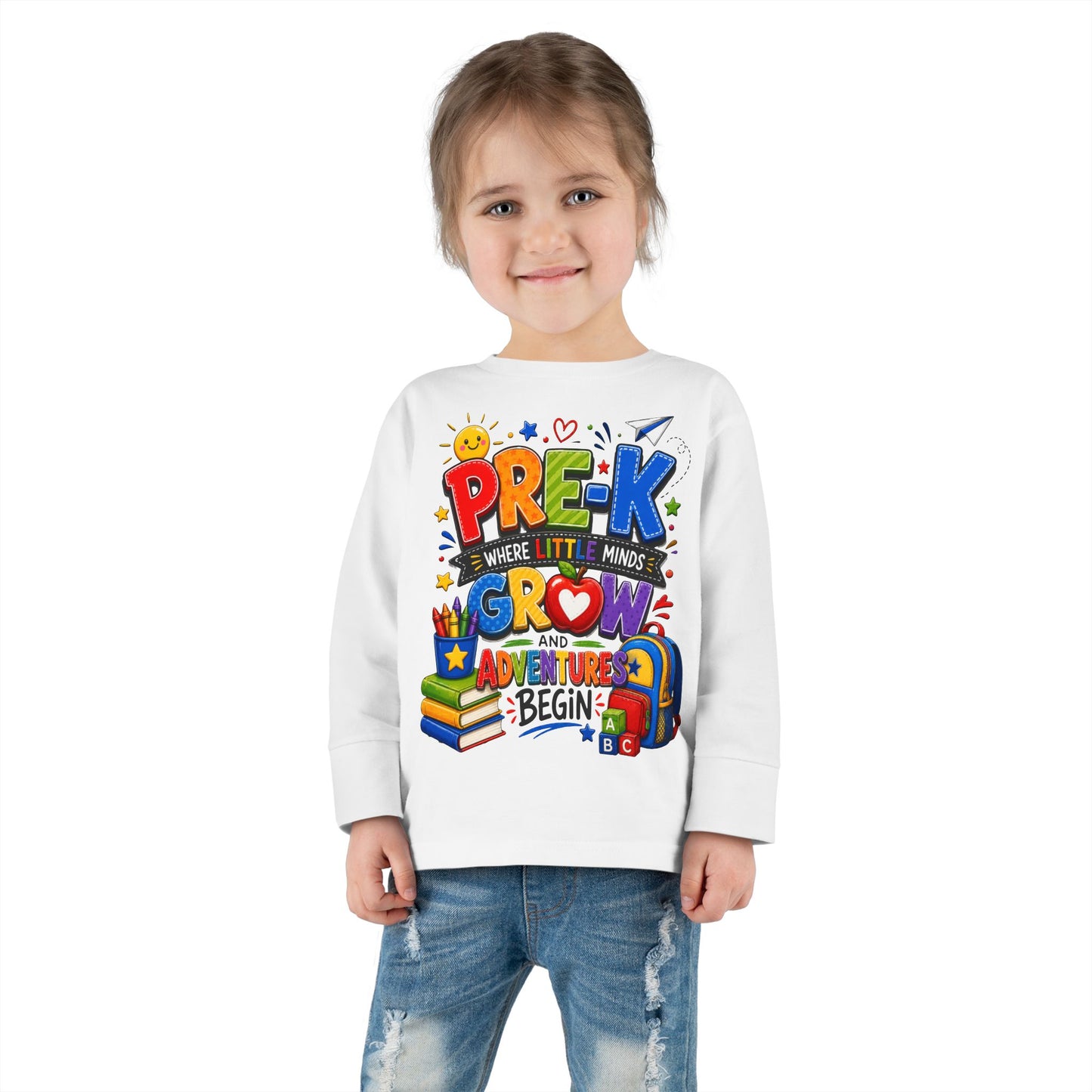 Pre-K Toddler Long Sleeve Tee – "Where Little Minds Grow and Adventures Begin" Back-to-School Shirt