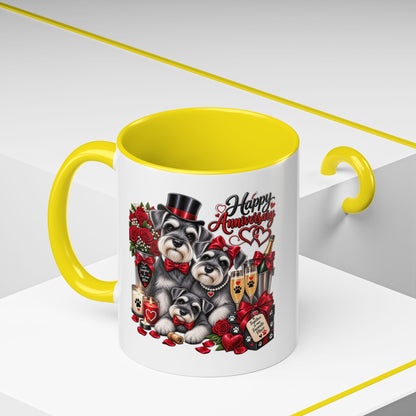 Happy Anniversary Dog Coffee Mug — Cute Pups, Champagne & Roses Accent Mug