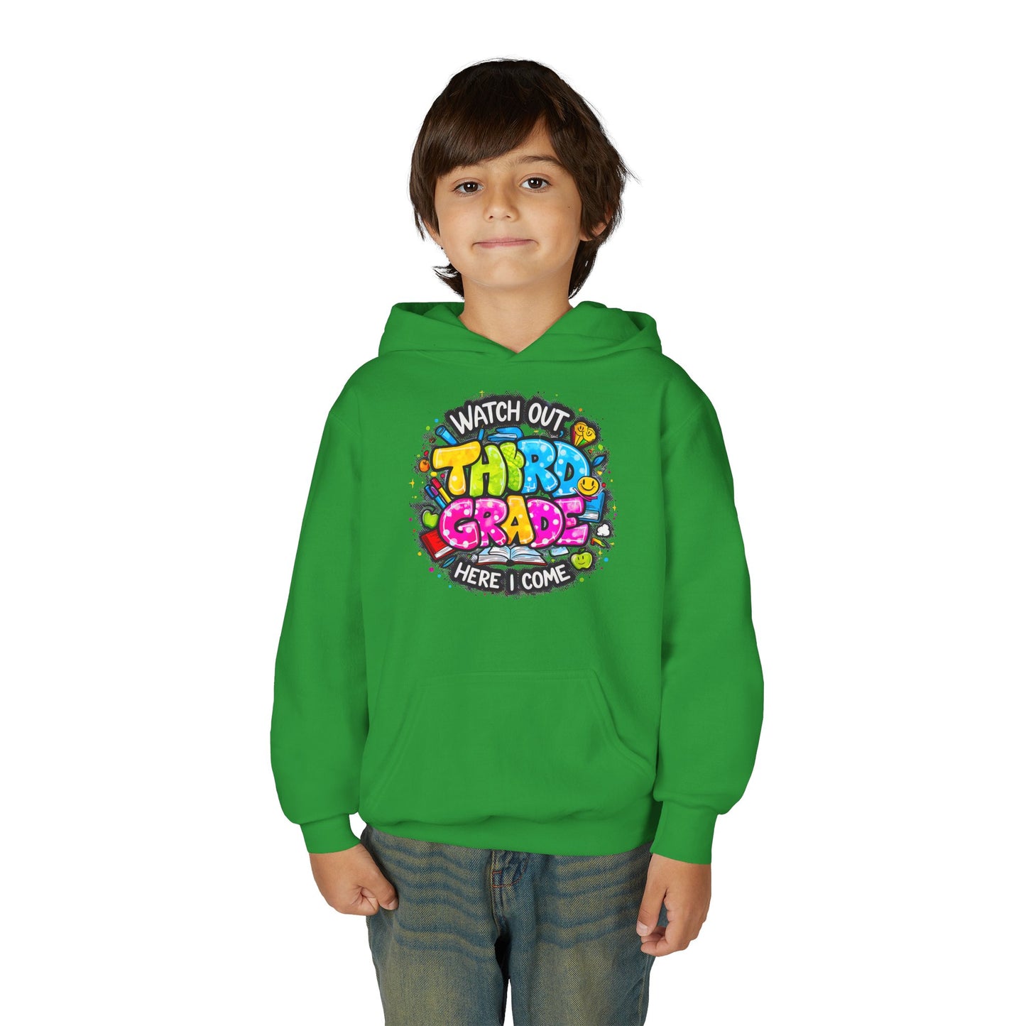 Third Grade Hoodie — "Watch Out Third Grade Here I Come" Kids Back-to-School Sweatshirt