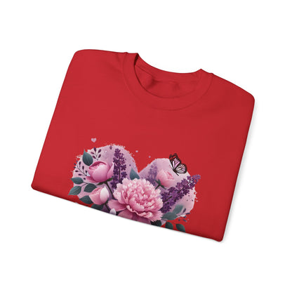 Mother's Day Floral Crewneck Sweatshirt — “Mother's Day I Love You” Heart Design