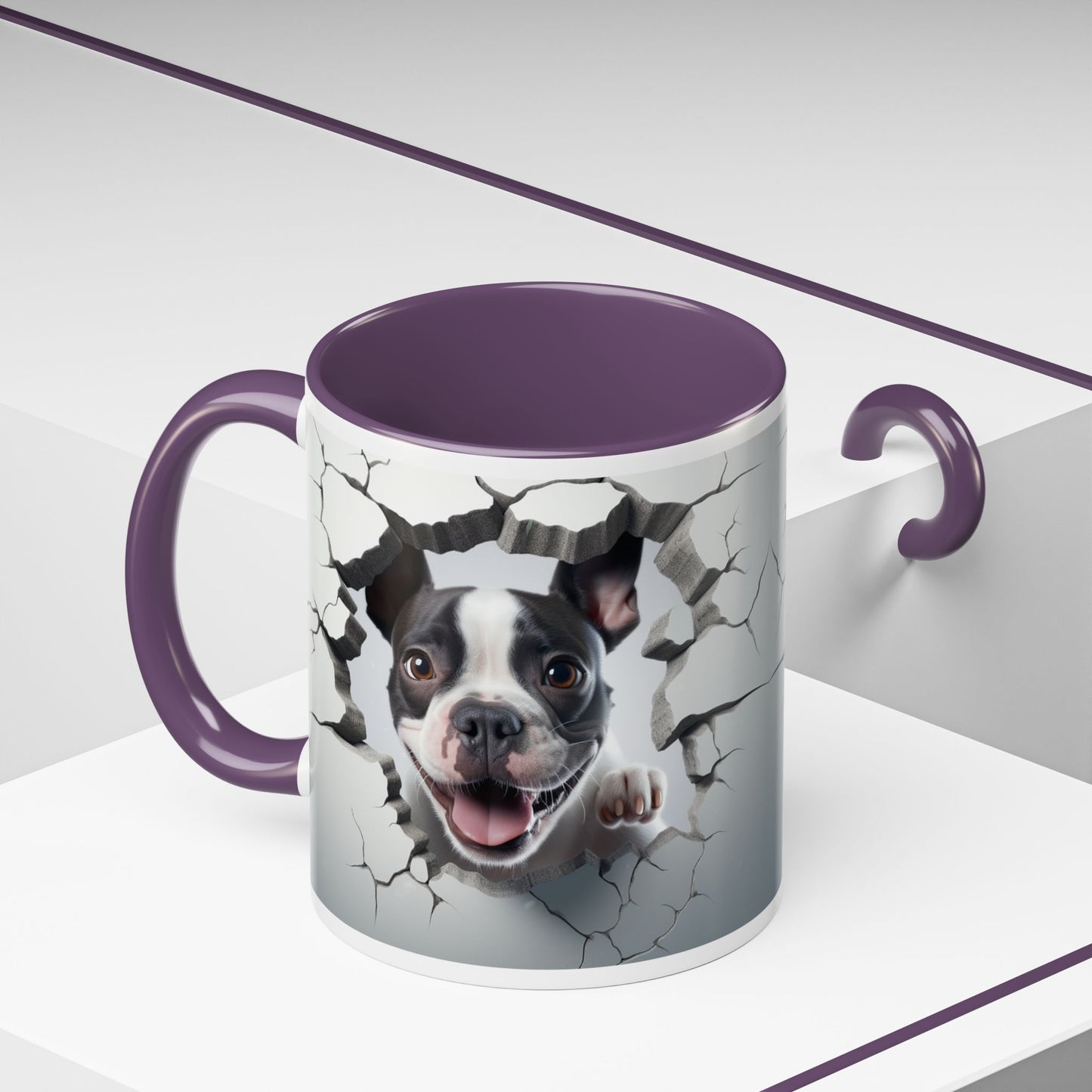Coffee Mug — Happy Boston Terrier Breaking Through Design (Accent 11/15oz)