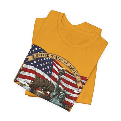Patriotic 250th Anniversary T-Shirt - Liberty Bell, Bald Eagle & Statue of Liberty