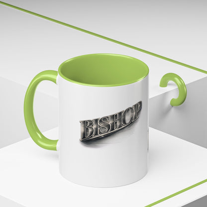 Vintage 'Bishop' Accent Coffee Mug — Retro Metallic Text Ceramic Mug (11/15oz)