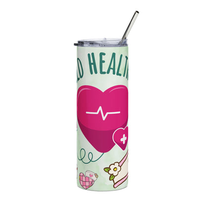 Nurse World Health Day Stainless Steel Tumbler — 20oz Medical Heartbeat Travel Cup