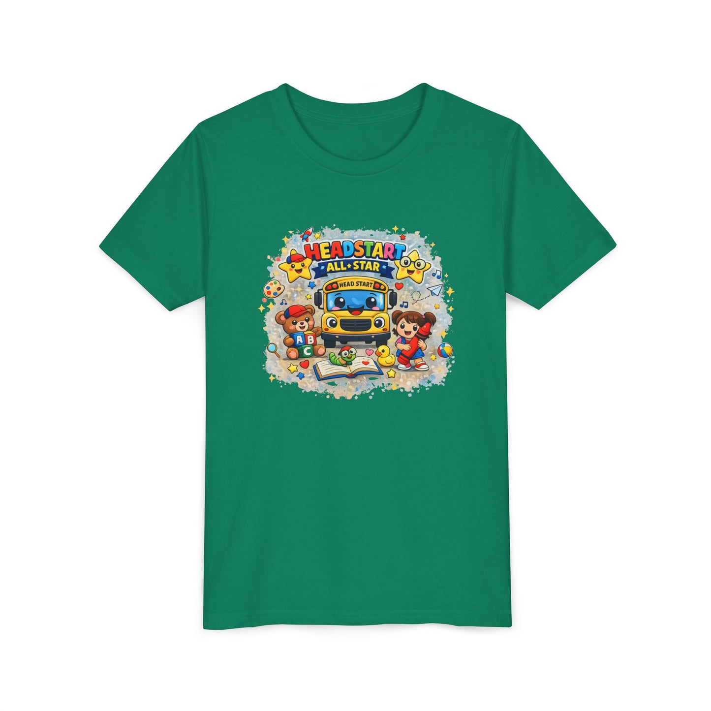 Youth Tee — "Headstart All-Star" Cute School Bus & Characters Back-to-School Shirt