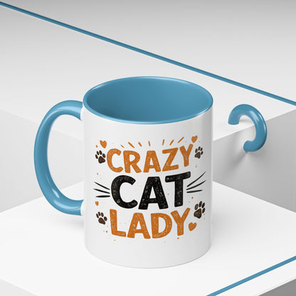 Cat Mug — "Crazy Cat Lady" Cute Kitten Accent Coffee Mug (11/15 oz)