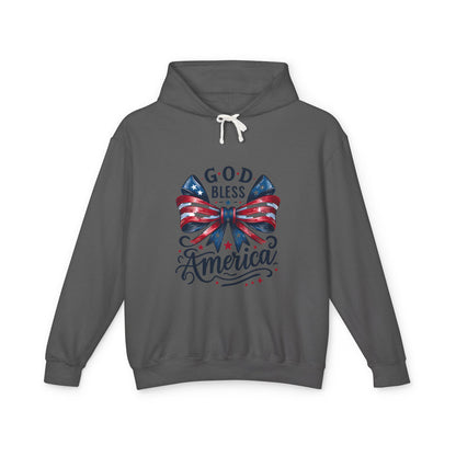 God Bless America Patriotic Hoodie – American Flag Bow Fourth of July Sweatshirt