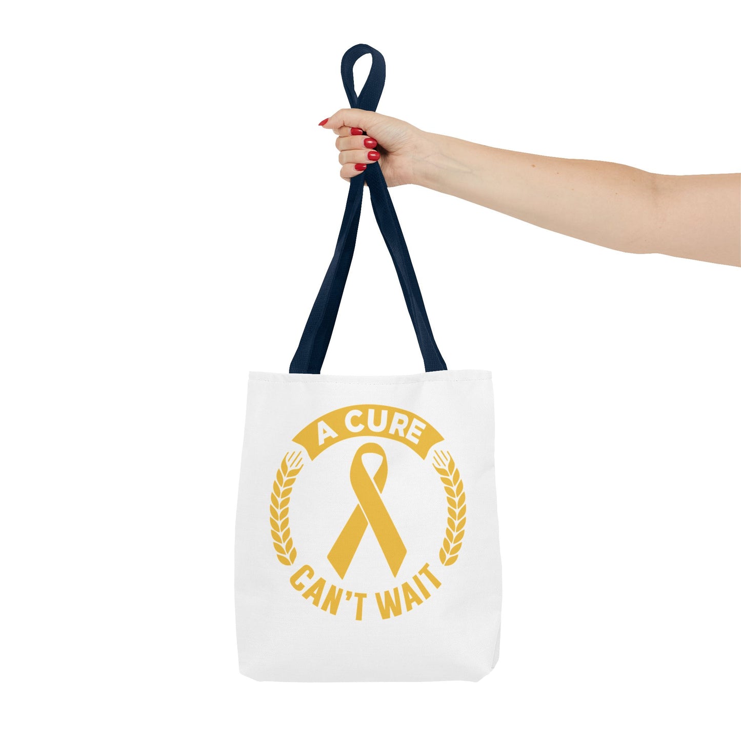 A Cure Can’t Wait Gold Ribbon Tote Bag — Cancer Awareness Support Tote