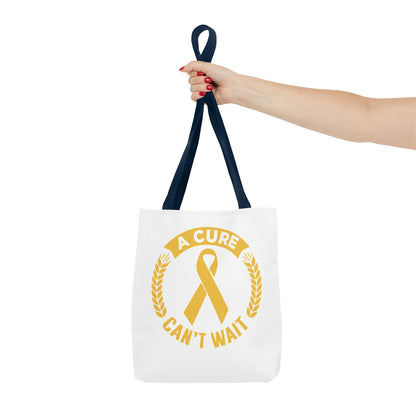 A Cure Can’t Wait Gold Ribbon Tote Bag — Cancer Awareness Support Tote