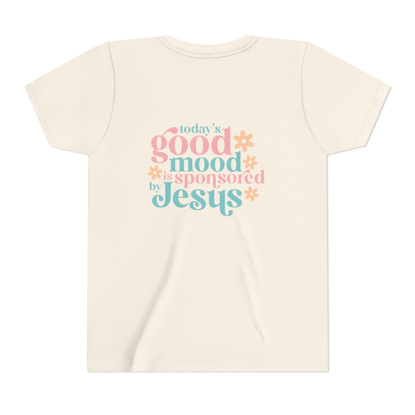 Youth Tee – "Today's Good Mood is Sponsored by Jesus" Retro Floral Christian Shirt