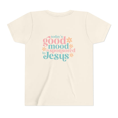 Youth Tee – "Today's Good Mood is Sponsored by Jesus" Retro Floral Christian Shirt
