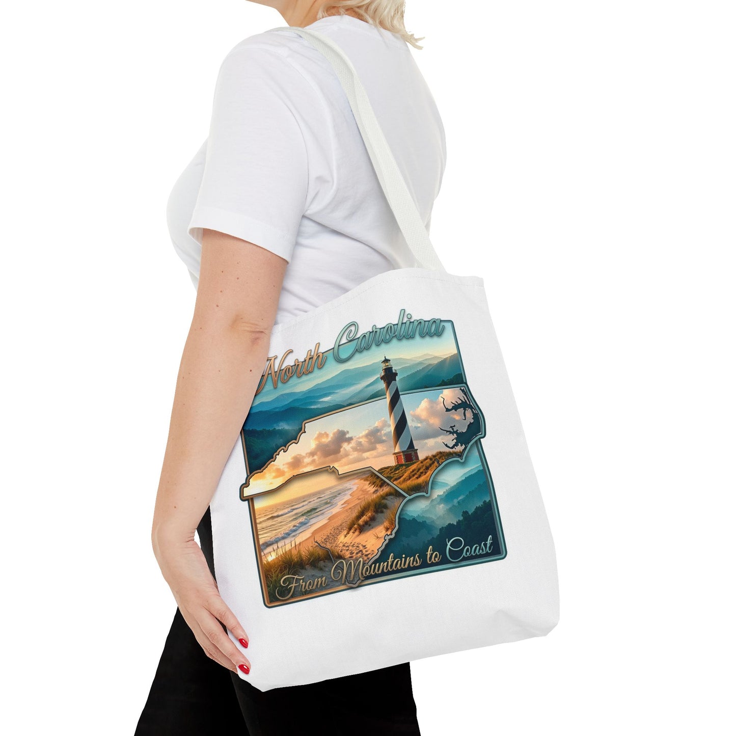 North Carolina Lighthouse Tote Bag — "From Mountains to Coast" Scenic Beach Tote