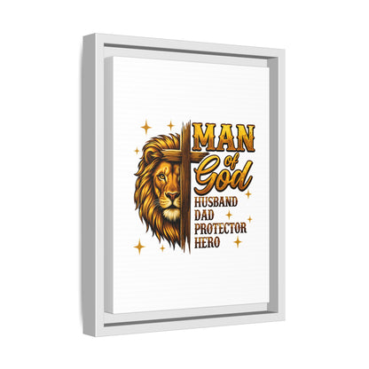 Man of God Framed Canvas Art — 'Man of God: Husband, Dad, Protector, Hero' Religious Wall Decor