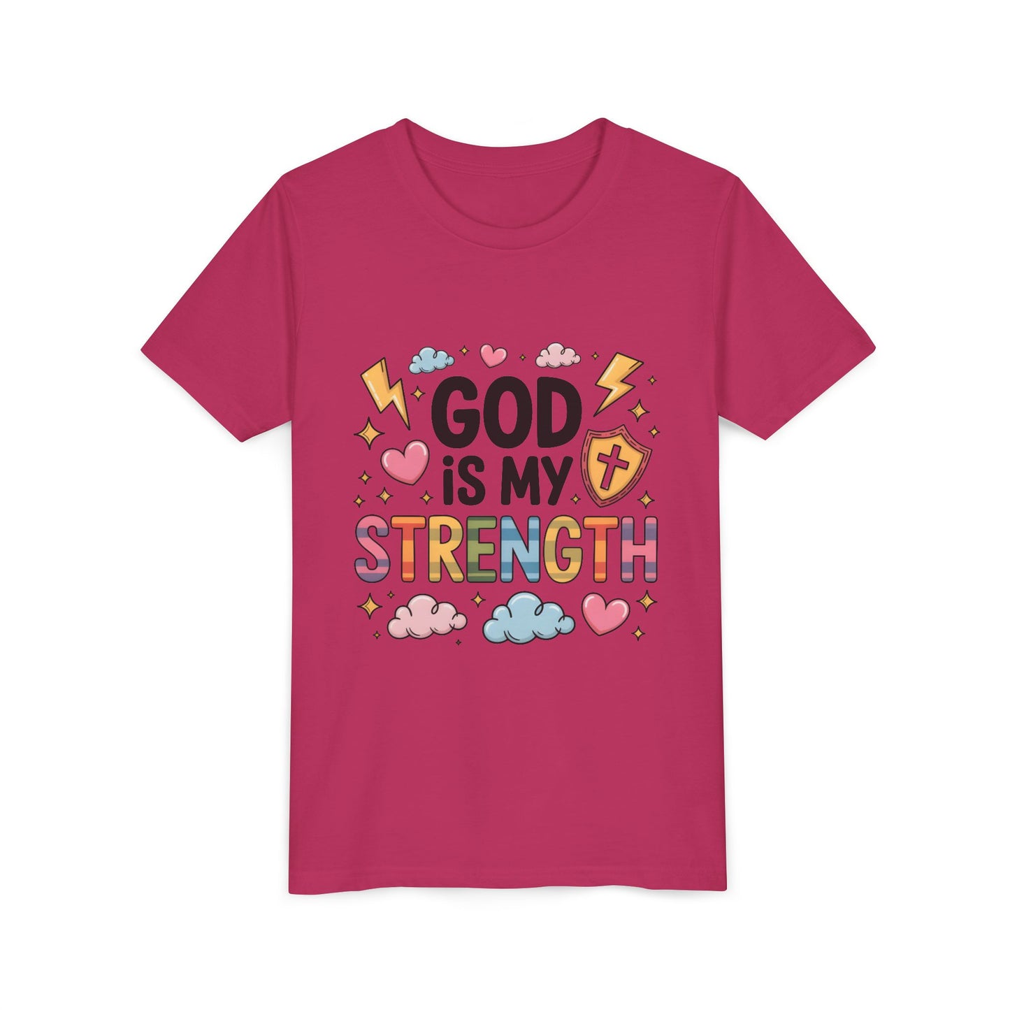 God Is My Strength Youth Tee — Cute Faith-Based Kids T-Shirt