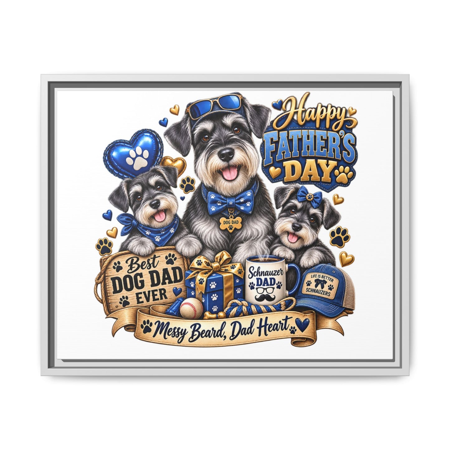 Happy Father's Day Schnauzer Canvas – Best Dog Dad Ever Framed Wall Art