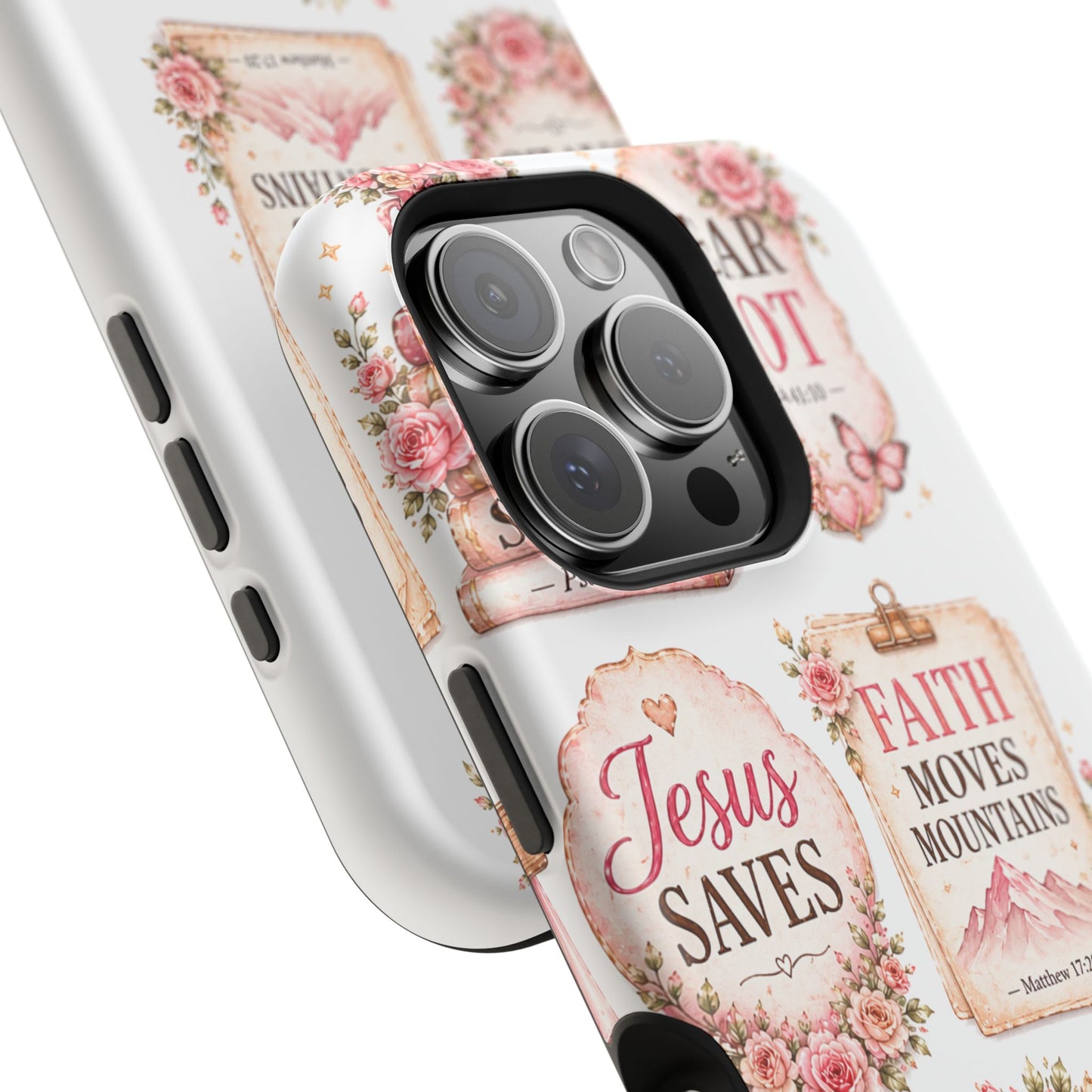 Christian Phone Case - "Fear Not, Faith Moves Mountains, Jesus Saves" Floral Magnetic Impact-Resistant Case
