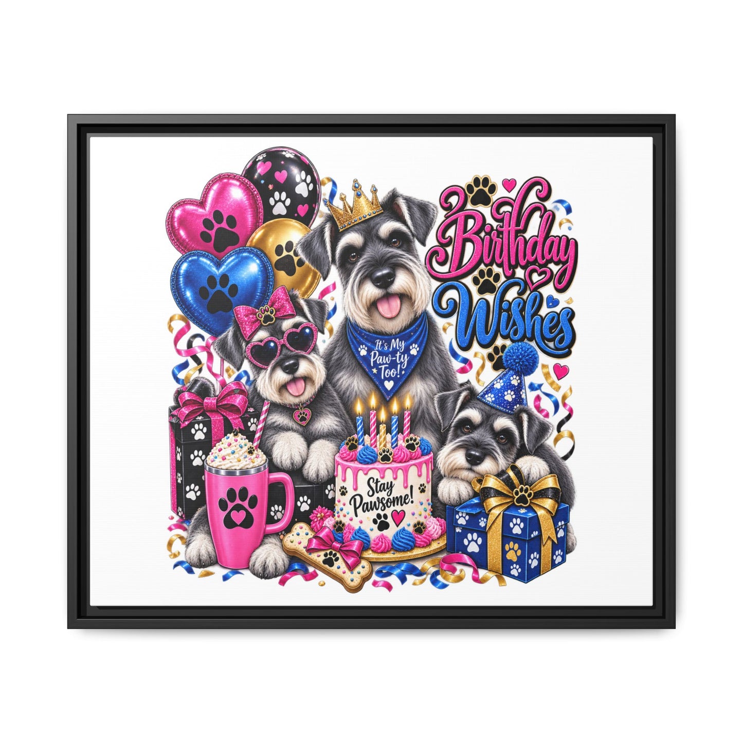 Birthday Wishes Schnauzer Canvas Print — Framed Matte Pet Artwork